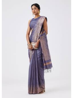 KALKI FASHION - Grey Chanderi Kota Silk Saree With Zari Temple Border