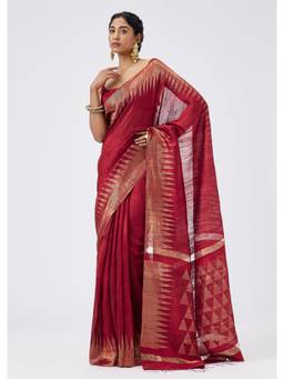 KALKI FASHION - Maroon Chanderi Kota Silk Saree With Zari Temple Border