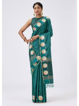 KALKI FASHION - Teal Blue Dola Silk Saree With Resham Border