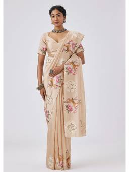 KALKI FASHION - Beige Woven Tissue Silk Saree With Jaali Cutwork Embroidery
