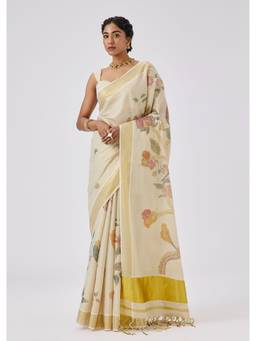 KALKI FASHION - Beige Tissue Floral Printed Kasavu Saree