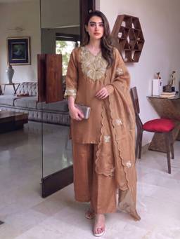 Autumnlane - Tisca Buff Full Work Kurta and Pant with Dupatta