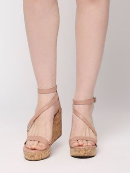 Twenty Dresses by Nykaa Fashion - Pink Round Toe Criss Cross Strap Wedges