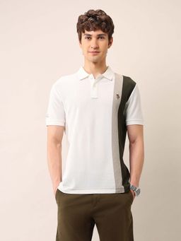 U.S. Polo Assn. Denim Co. - Men's Colour Blocked Pure Cotton Polo T-Shirt