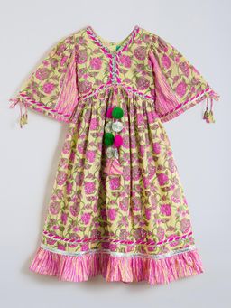 Hopscotch - Lace Embellished Floral Cotton Dress