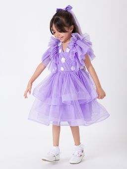 Hopscotch - Floral Applique Tiered Dress with Veil