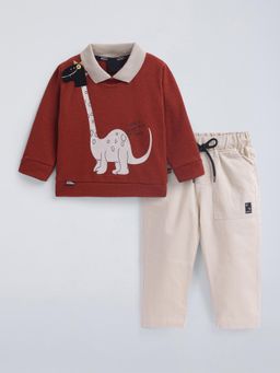 Hopscotch - Dinosaur Applique Cotton Sweatshirt and Pant