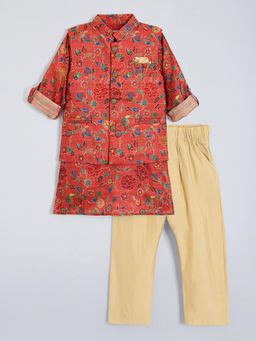 Hopscotch - Floral Kurta Nehru Jacket and Pyjama