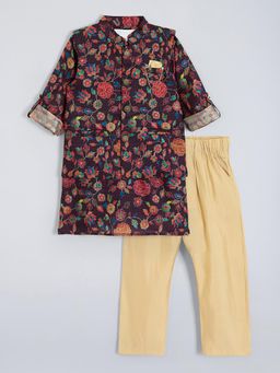 Hopscotch - Floral Kurta Nehru Jacket and Pyjama