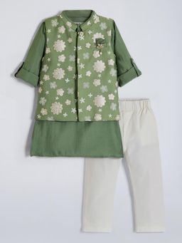 Hopscotch - Floral Embroidered Kurta Jacket and Pyjama