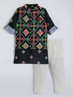 Hopscotch - Ikat Cotton Kurta Nehru Jacket and Pyjama