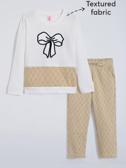 Hopscotch - Bow Applique Textured Top and Pant
