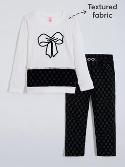 Hopscotch - Bow Applique Textured Top and Pant