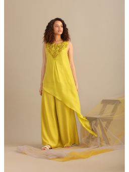 Myoho - Yellow Asymmetric Sleeveless Kurta with Pant