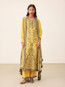 Ritu Kumar - Yellow Myra K Kurta with Pant and Dupatta
