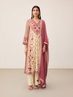 Ritu Kumar - Red Bohemian Kurta with Palazzo and Dupatta