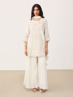 Ritu Kumar - Off White Leena Kurta and Inner with Sharara and Dupatta