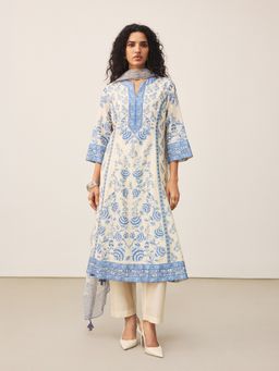 Ritu Kumar - Blue Himagri Kurta with Pant and Dupatta