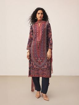 Ritu Kumar - Black Uppwan Kurta with Pant and Dupatta