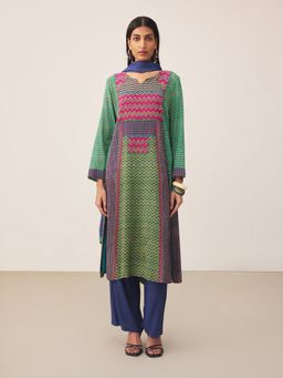 Ritu Kumar - Teal Sugati Kurta with Pant and Dupatta