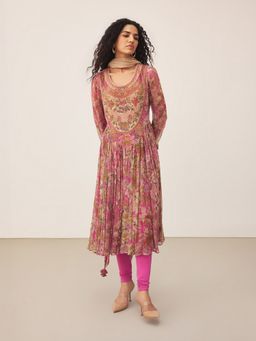 Ritu Kumar - Pink Flowrence Kurta with Leggings and Dupatta