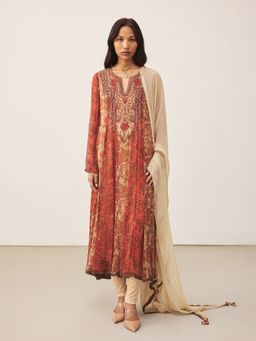 Ritu Kumar - Brown Aplooza Full Sleeves Kurta with Leggings and Dupatta