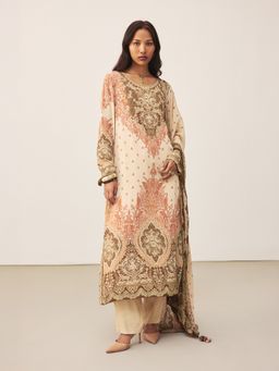 Ritu Kumar - Beige Palak Kurta with Pant and Dupatta