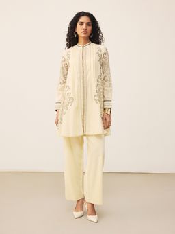 Ritu Kumar - Off White Cross Stitch Kurta with Pant and Camisole Co-Ord Set