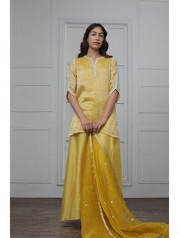 Myoho - Yellow Banarsi Zari Embroidered Kurta with Pant and Dupatta