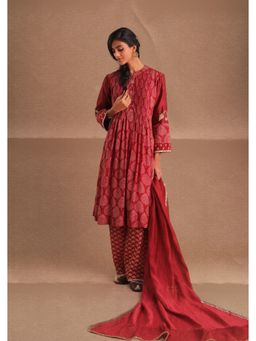 Myoho - Red Embroidered Kurta with Pant and Dupatta