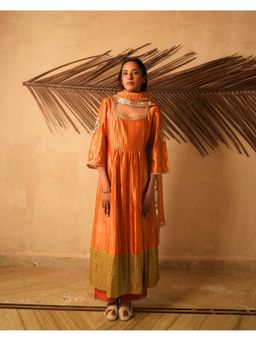 Myoho - Orange Kurta with Pant and Dupatta