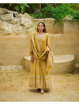 Myoho - Yellow Koti Kurta with Pant and Dupatta