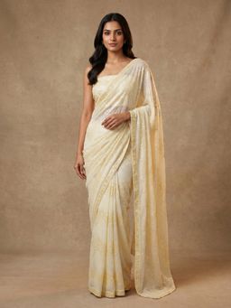 "Two Sisters" by Gyans - Double Shade Yellow Sequins Saree with Unstitched Blouse