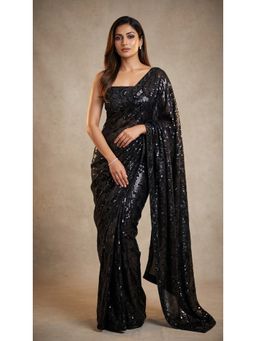 "Two Sisters" by Gyans - Black Sequin Embellished Saree With Unstitched Blouse