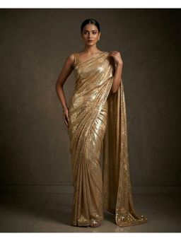 "Two Sisters" by Gyans - Gold Sequin Drape Saree With Unstitched Blouse