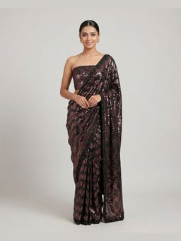 "Two Sisters" by Gyans - Black Midnight Cascade Drape Saree With Unstitched Blouse