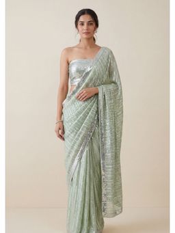 "Two Sisters" by Gyans - Mint Green Sequins Saree with Unstitched Blouse
