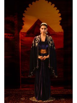 SAKSHI G CHAWLA - Sana Purple Velvet Embroidered Blouse with Dhoti and Cape