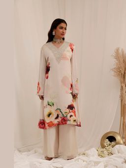 SURKH SYAHI - Gul Dasta Ivory Chinon Embroidered Kurta with Palazzo