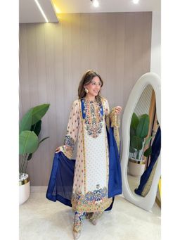 SURKH SYAHI - Rooh Beige Crepe Embellished Kurta with Palazzo and Dupatta
