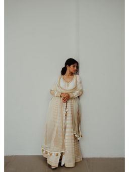 WABI SABI by Anshum-Ritesh - Mogra Off White Anarkali Kurta with Palazzo and Dupatta