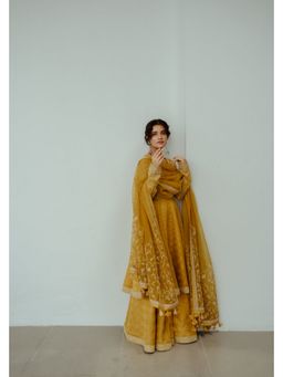 WABI SABI by Anshum-Ritesh - Mustard Anarkali Kurta with Sharara and Dupatta