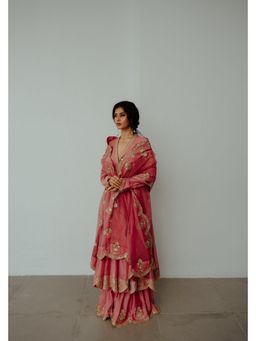 WABI SABI by Anshum-Ritesh - Gulab Peach Chanderi Anarkali Kurta with Sharara and Dupatta