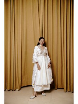 WABI SABI by Anshum-Ritesh - Tuscan Tulip Ivory Anarkali Kurta with Palazzo and Dupatta