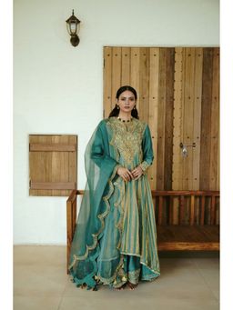 WABI SABI by Anshum-Ritesh - Green Chanderi Anarkali Kurta with Pant and Dupatta