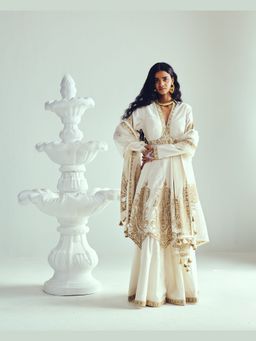 WABI SABI by Anshum-Ritesh - Paisley Ivory Anarkali Kurta with Sharara and Dupatta