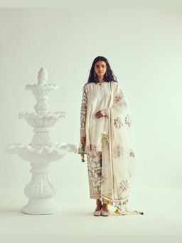 WABI SABI by Anshum-Ritesh - Ferdous Ivory Anarkali Kurta with Pant and Dupatta