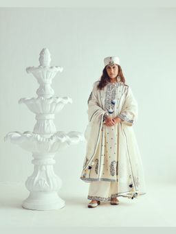 WABI SABI by Anshum-Ritesh - Boteh Ivory Anarkali Kurta with Palazzo and Dupatta