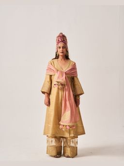 WABI SABI by Anshum-Ritesh - Golden Bloom Beige Angrakha Kurta with Palazzo and Dupatta