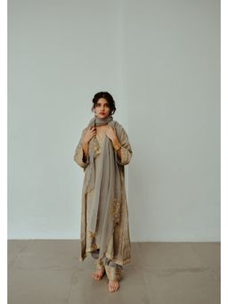 WABI SABI by Anshum-Ritesh - Nargis Grey Chanderi Embellished Kaftan with Pant and Dupatta